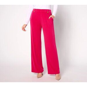 Susan Graver Pet Liquid Knit Wide Leg Pants with Button Detail XXSP Barbiecore